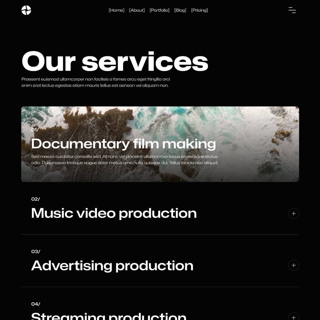 Production X - Services Page - Video Agency Webflow Template