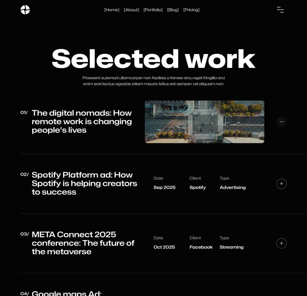 Production X - Portfolio V3 Page - Video Agency Webflow Template