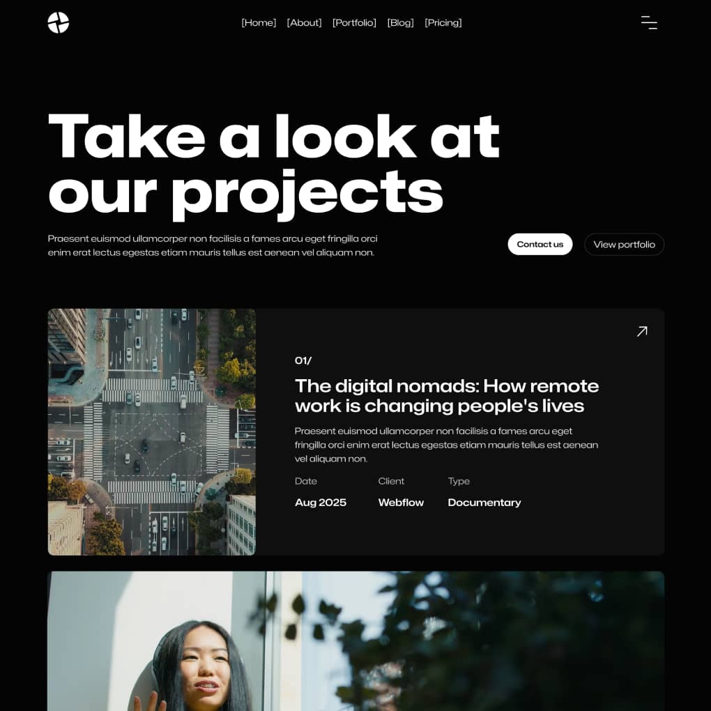 Production X - Portfolio V2 Page - Video Agency Webflow Template