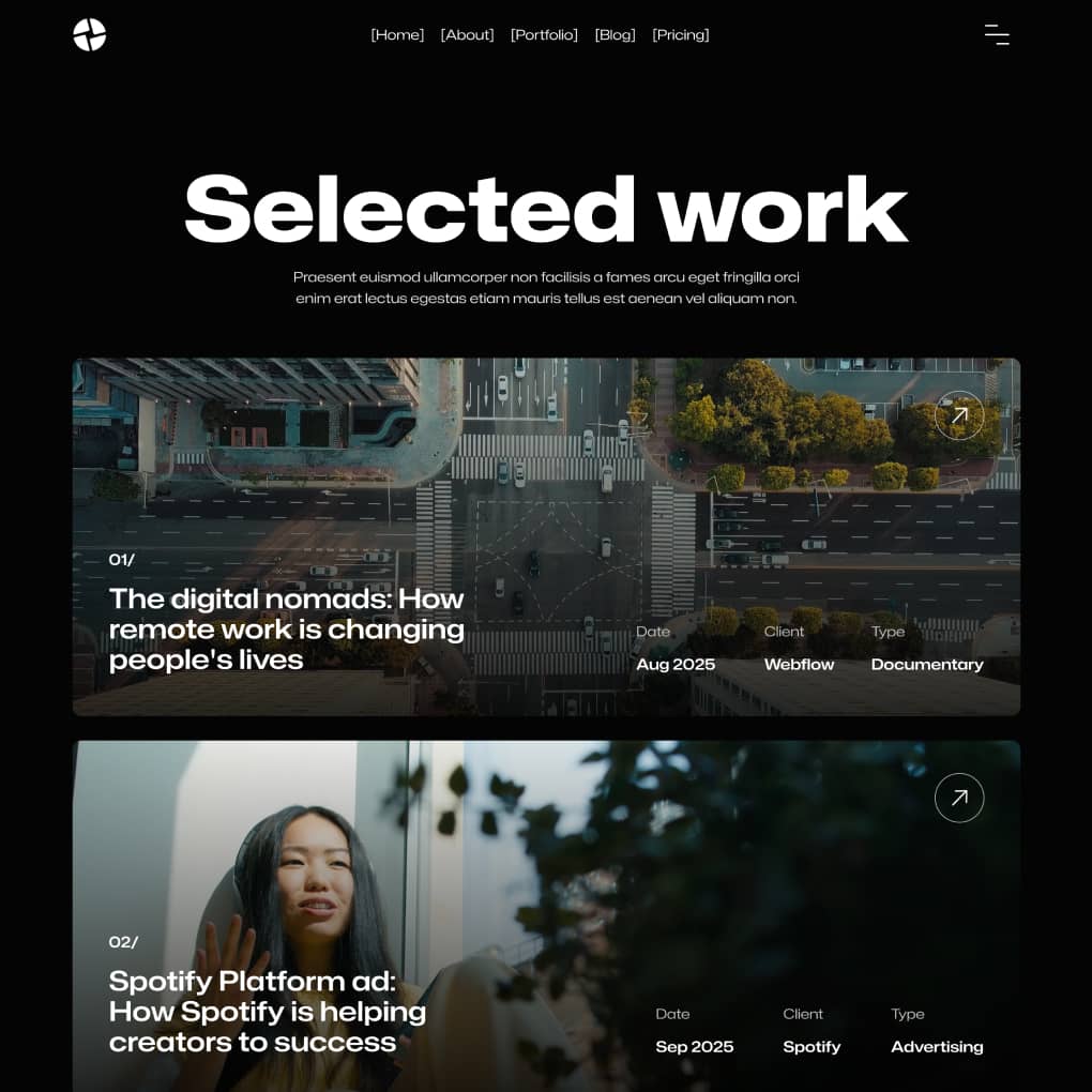 Production X - Portfolio V1 Page - Video Agency Webflow Template