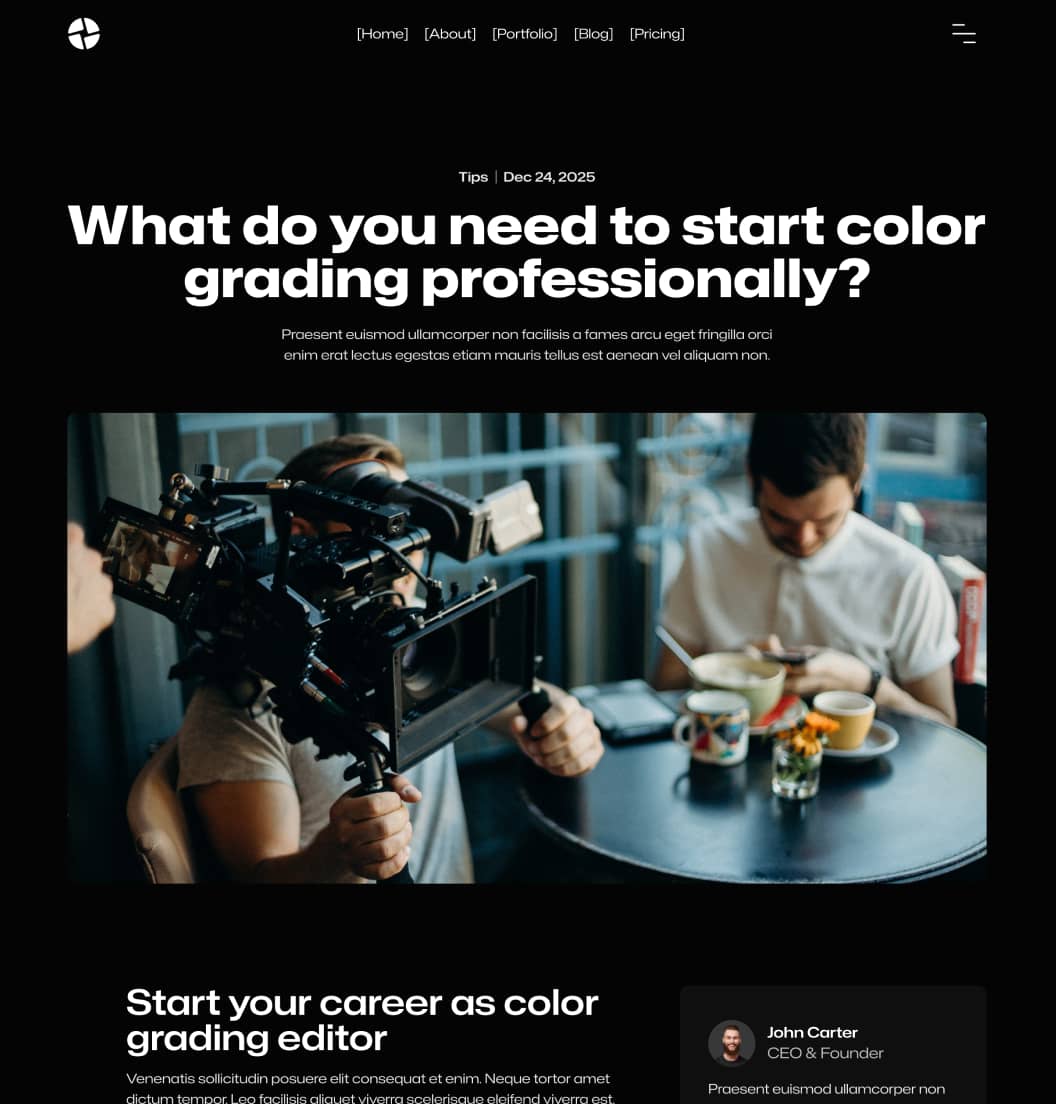Production X - Blog Post Page - Video Agency Webflow Template