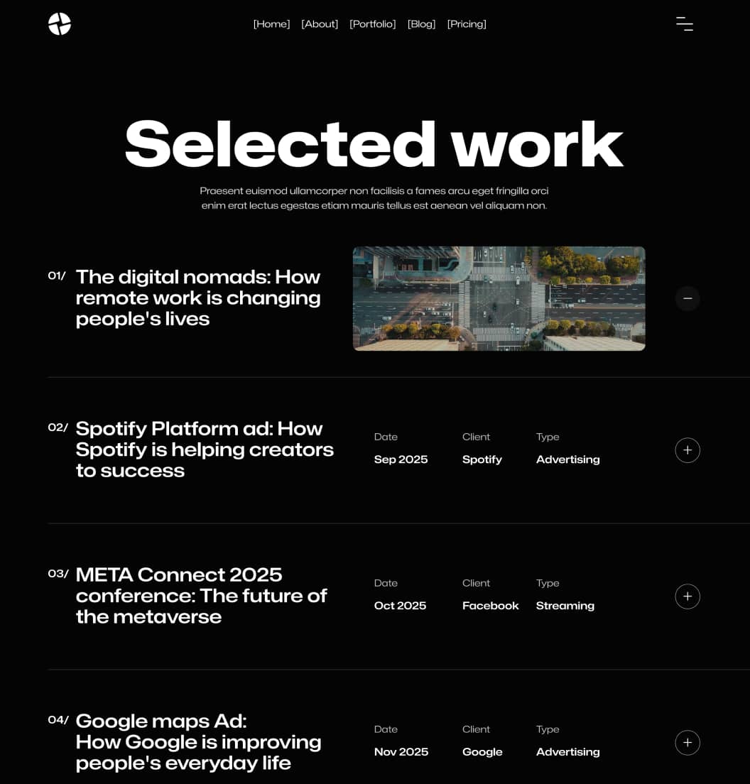 Production X - Portfolio V3 Page - Video Agency Webflow Template