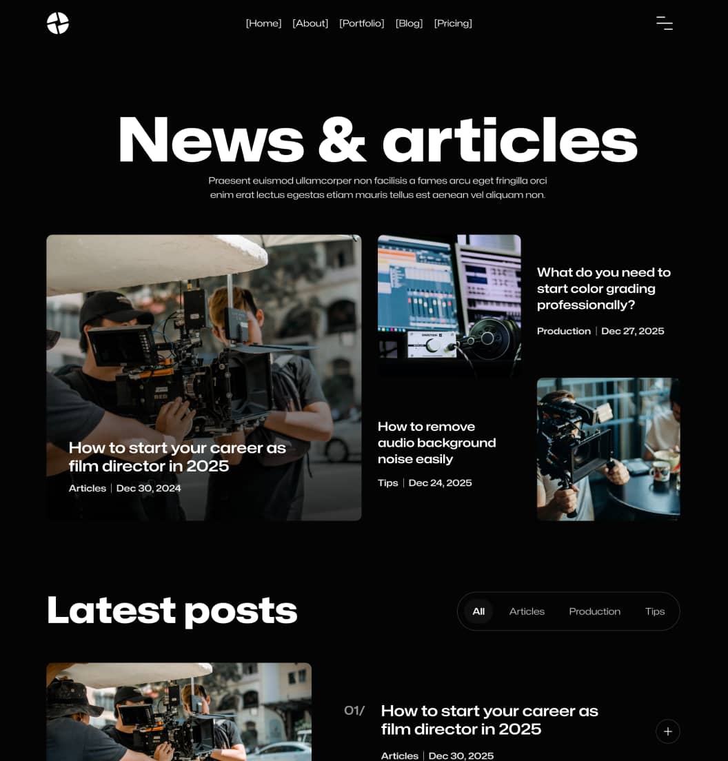 Production X - Blog V1 Page - Video Agency Webflow Template