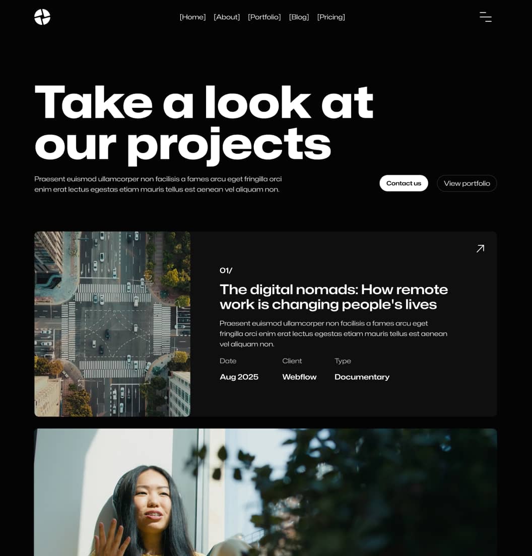 Production X - Portfolio V2 Page - Video Agency Webflow Template