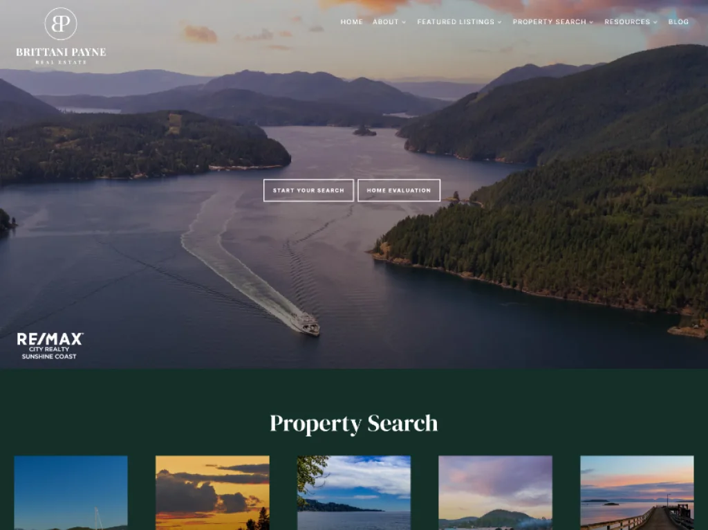 Brittani Payne real estate website built by Avenue, with property search on the homepage