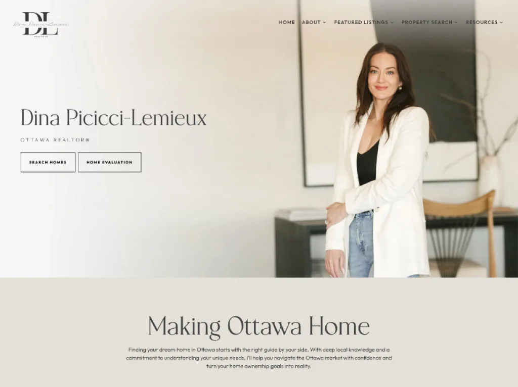 Dina Picicci-Lemieux real estate website built by Avenue, with a search homes call to action