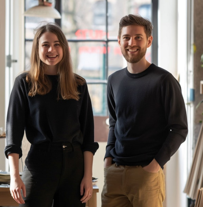 Two people working together in an office