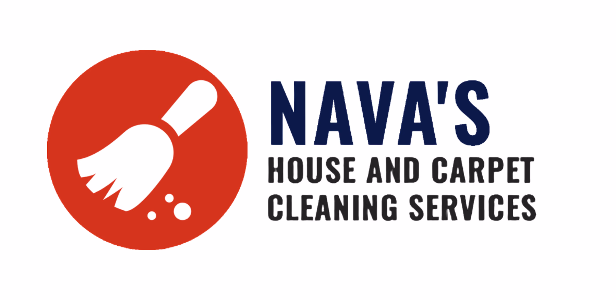 Logo with red circle and white broom icon next to text Nava's House and Carpet Cleaning Services.