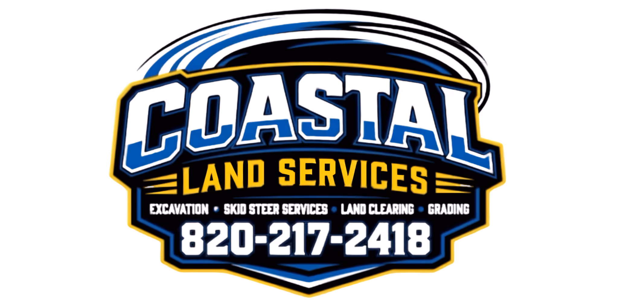 Coastal Land Services logo with services: excavation, skid steer, land clearing, grading, and phone 820-217-2418.