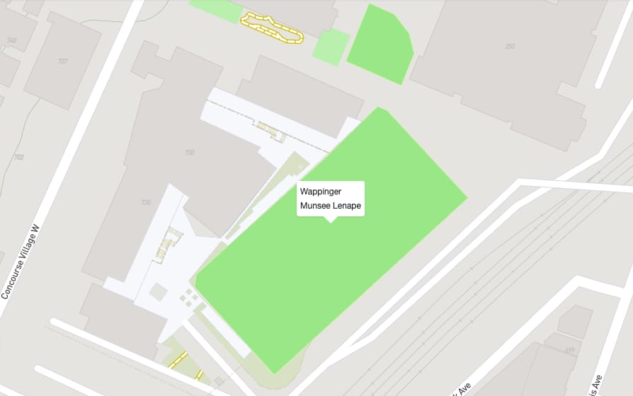 Map showing Wappinger Munsee Lenape territory near Concourse Village West Bronx