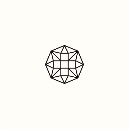 Black geometric line design resembling a symmetrical octagonal star with intersecting lines on a white background.