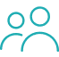 Minimalist icon of two teal outlined figures representing visitors or users.