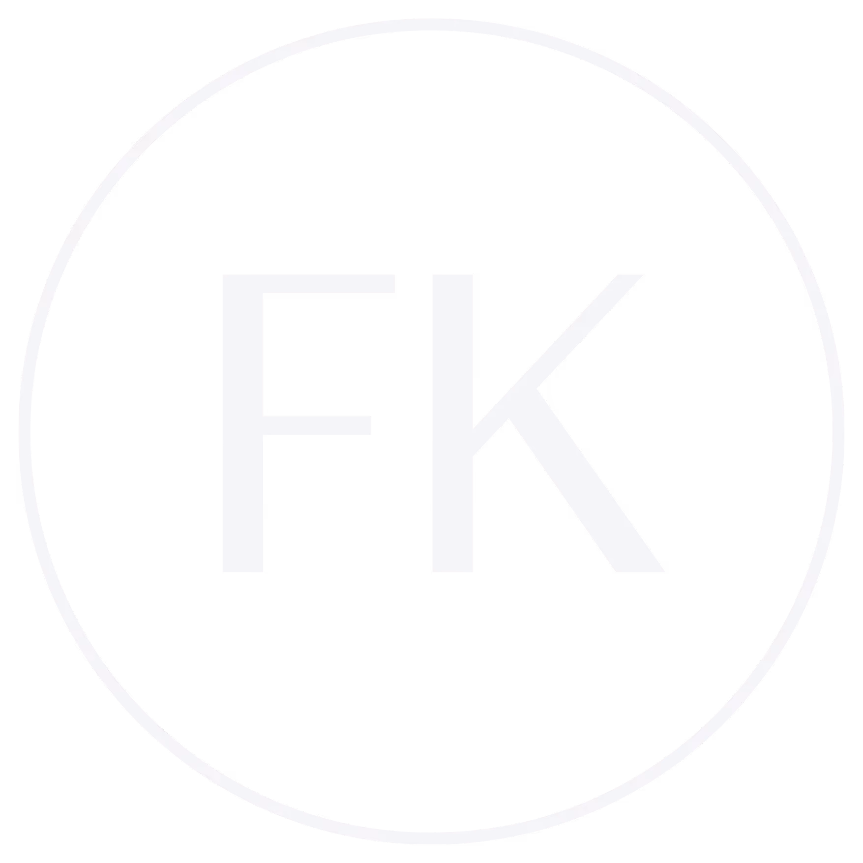 White letters FK inside a thin white circle on a black background.