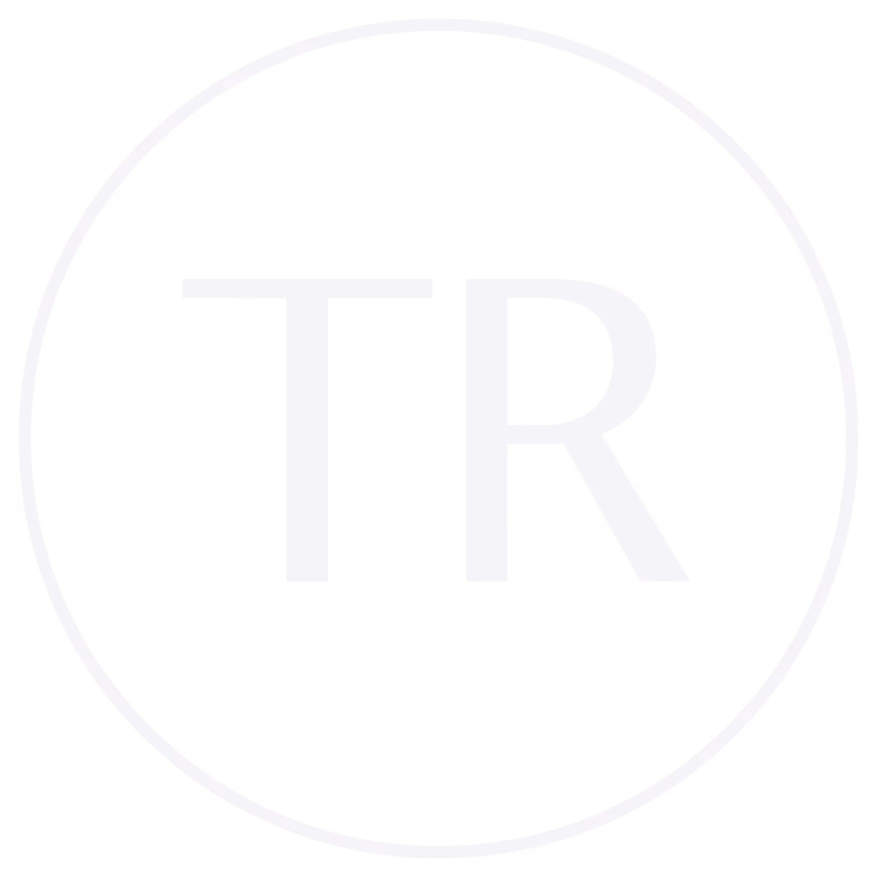 White uppercase letters TR inside a white circle on a black background.