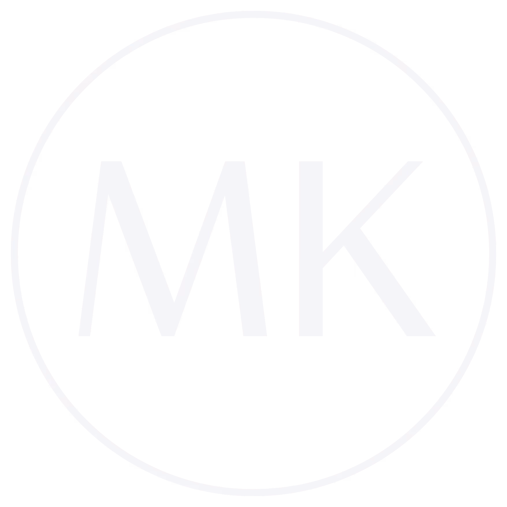 White MK letters inside a thin white circle on a black background.
