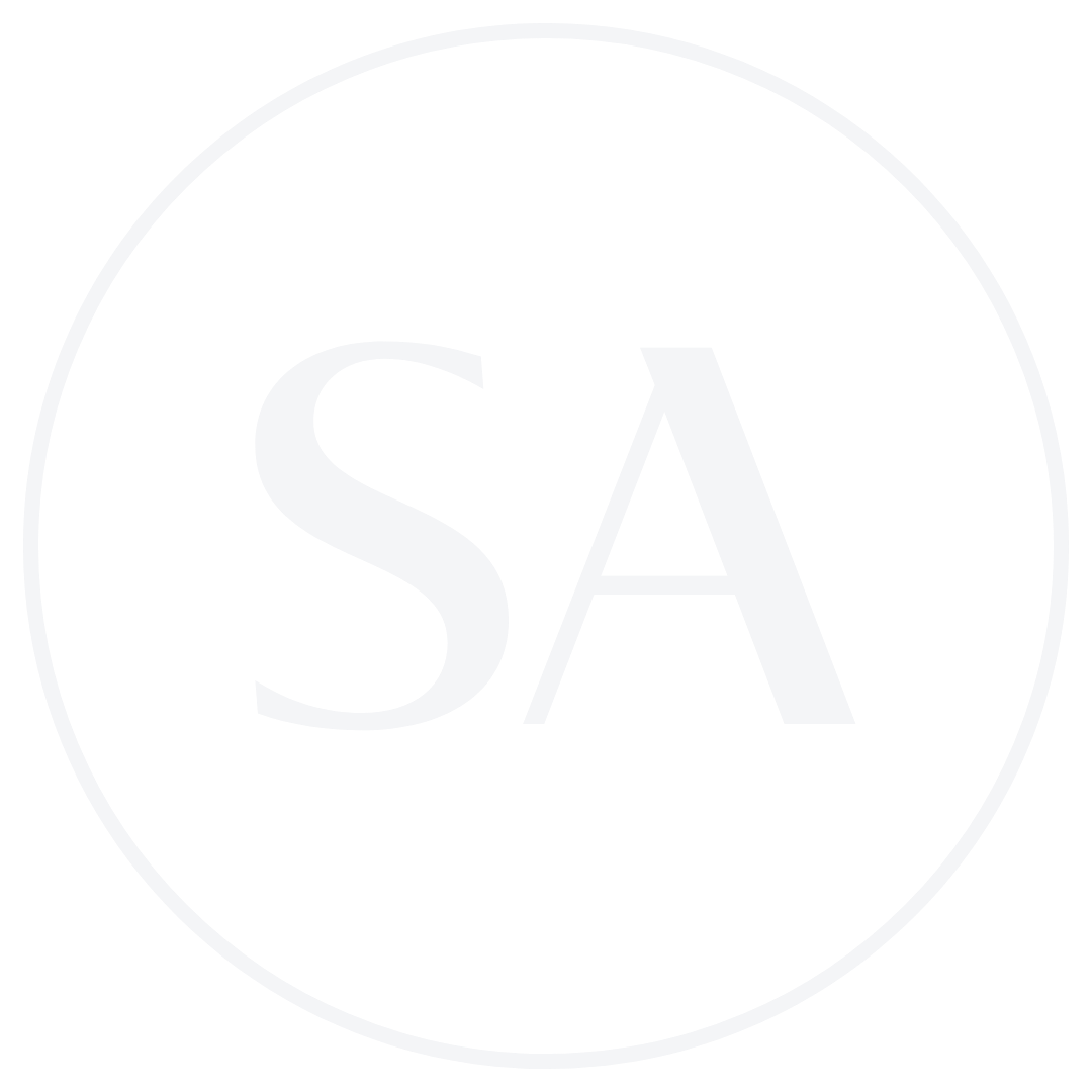 White letters SA inside a thin white circular border on a black background.