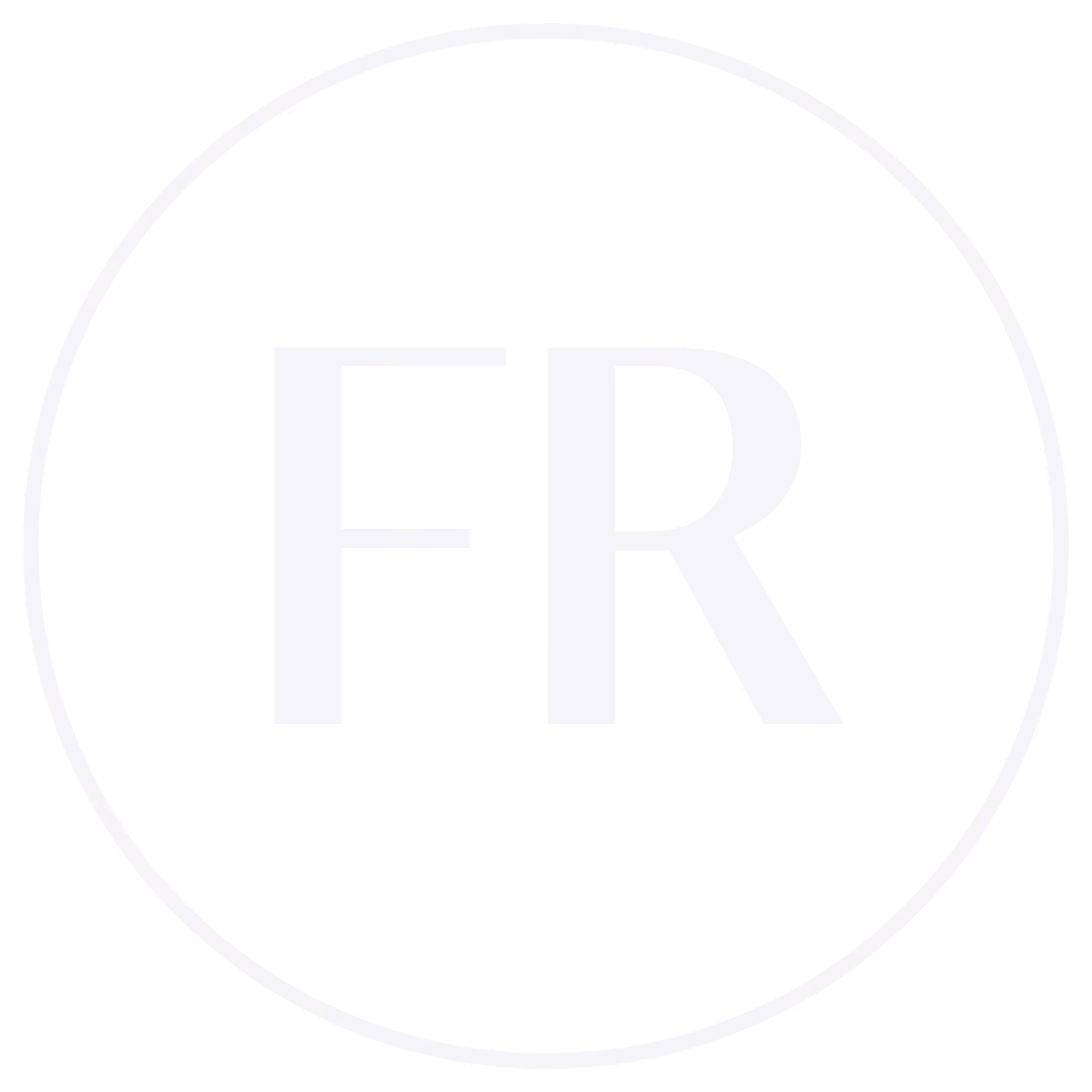 Circle with white border containing uppercase letters 'FR' in white on black background.