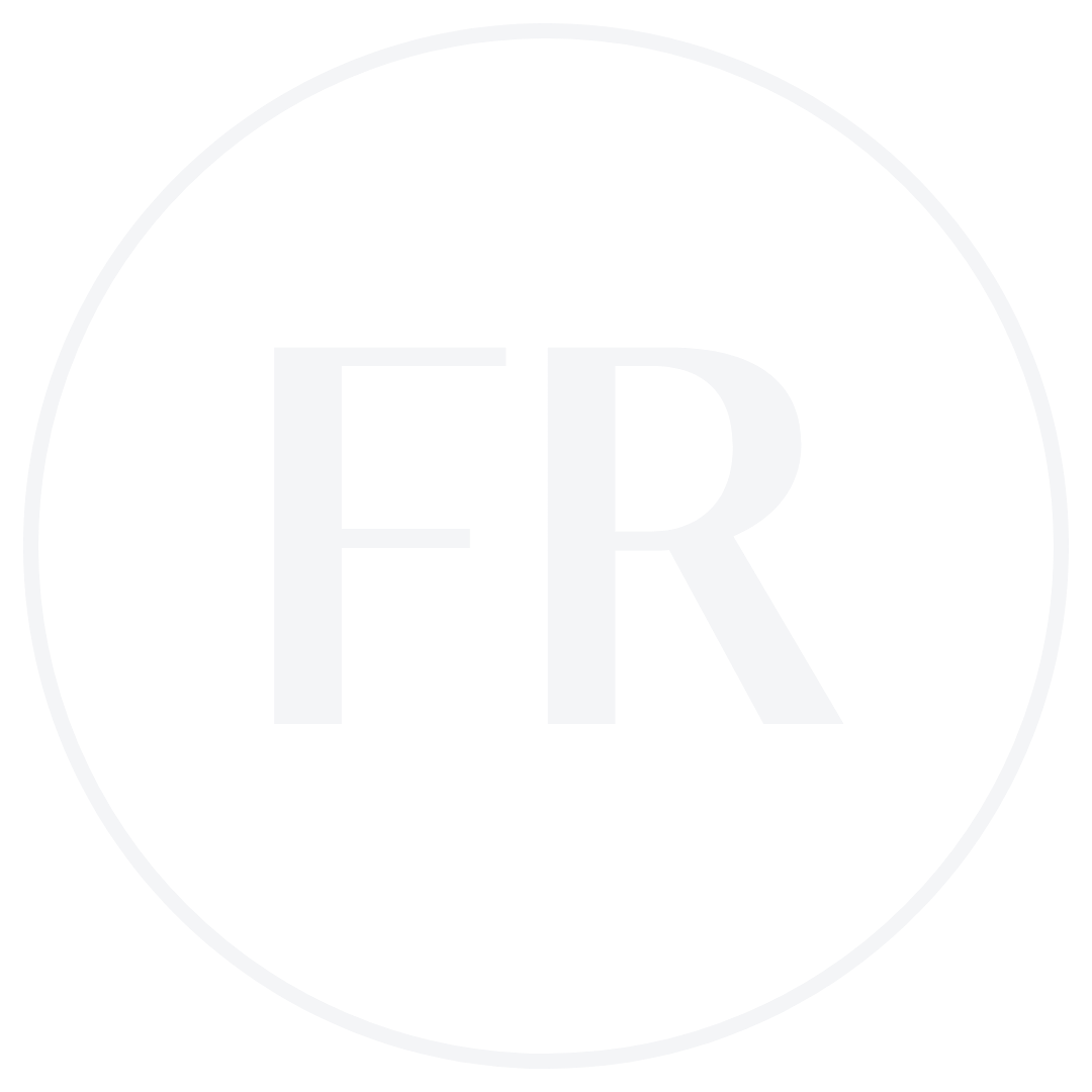 Circle with white border containing uppercase letters 'FR' in white on black background.
