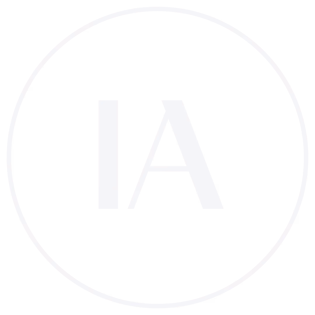 Circle with white border containing uppercase letters 'IA' in white on black background.