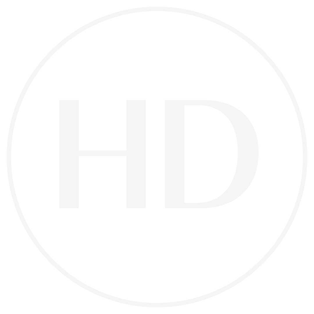 White HD letters inside a thin white circle on a black background.