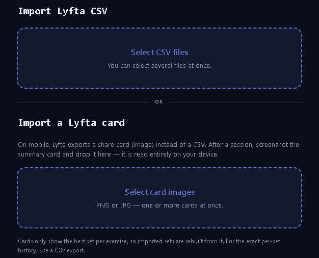 Écran d'import CSV Lyfta dans My Level Lift