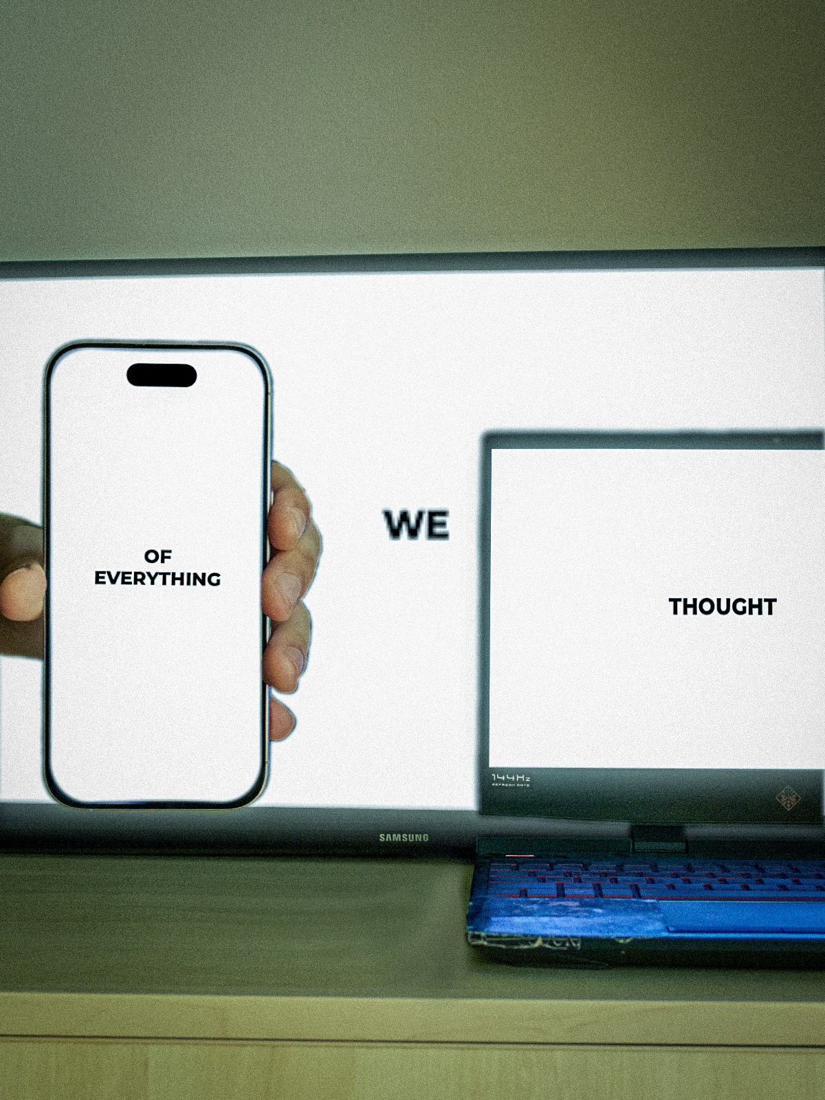 Three devices, a TV, a laptop and a phone, showing the text "We thought of everything".
