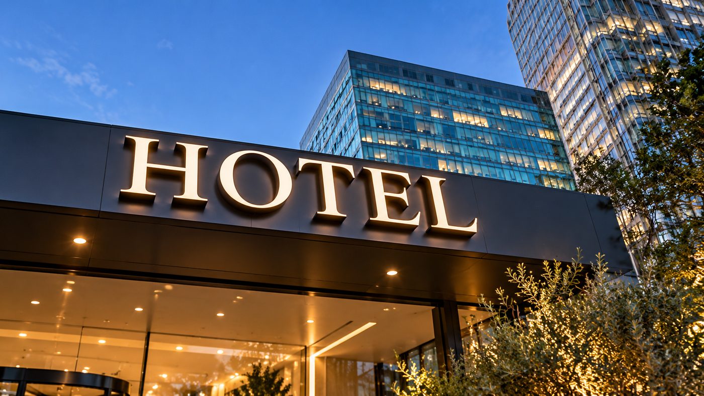 Illuminated hotel entrance sign