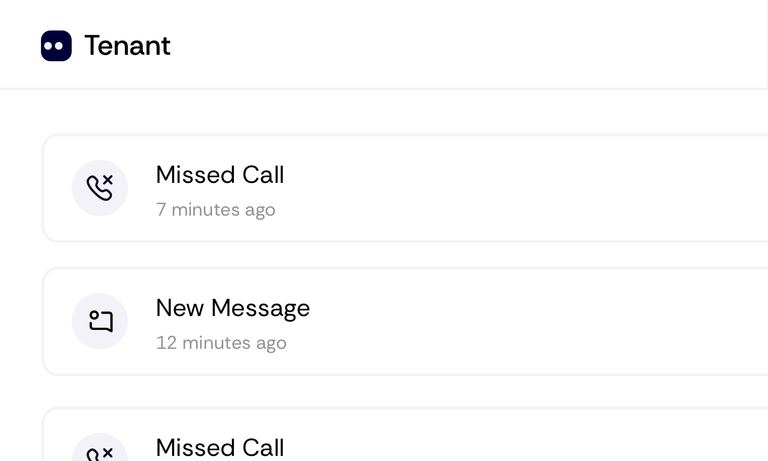 Concept illustration depicting communication between a tenant and landlord, with a mobile-style interface displaying missed calls and new messages to represent ongoing rental conversations.