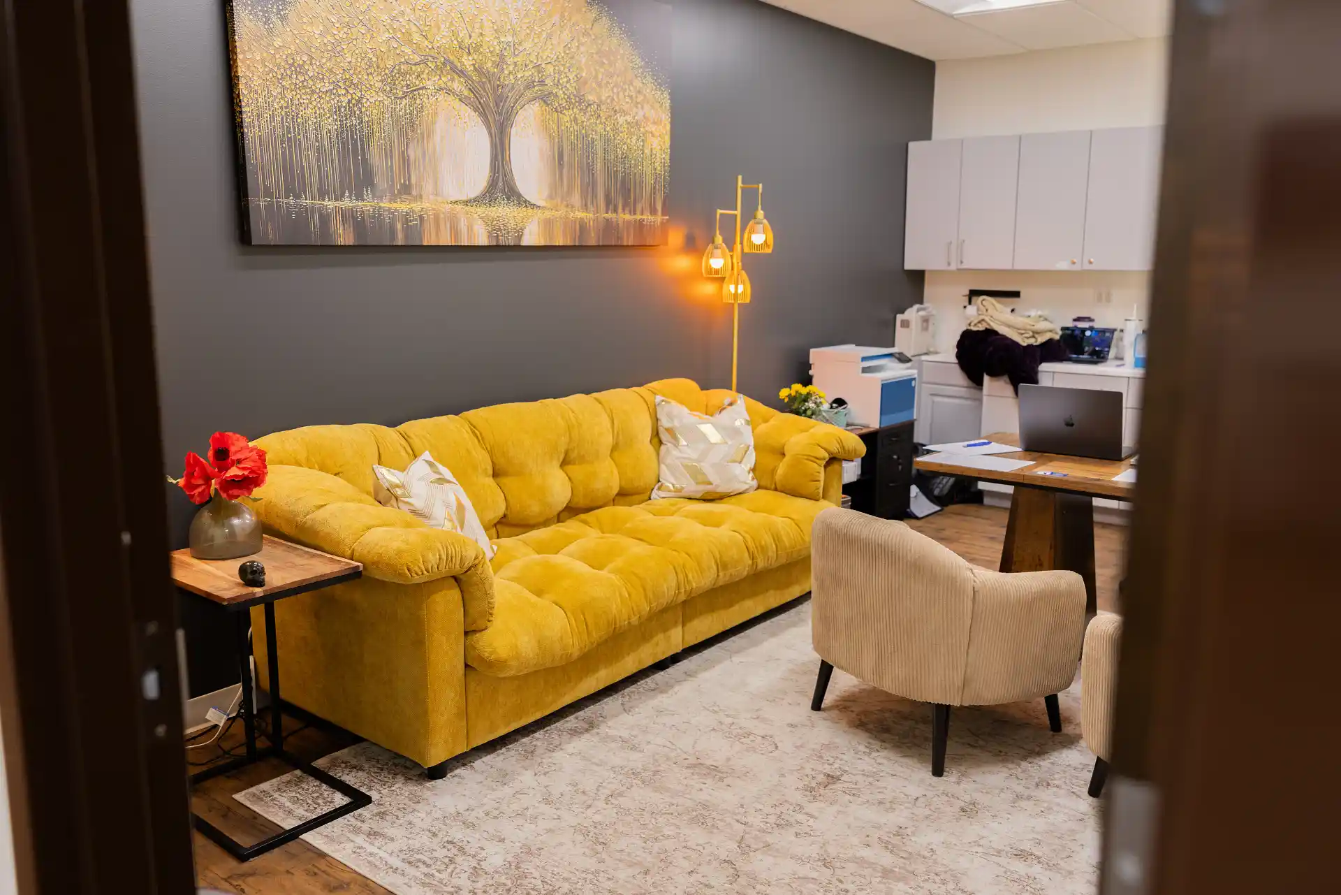 Comfortable patient consultation room at Leawood Total Wellness in Leawood, Kansas, welcoming patients from Johnson County.