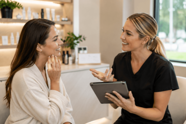 Patient receiving a personalized skin consultation at a leading aesthetic clinic in Johnson County, Kansas.