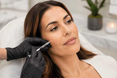 Woman receiving dermal fillers in Leawood, Kansas to restore facial volume and reduce a tired appearance with natural-looking results.