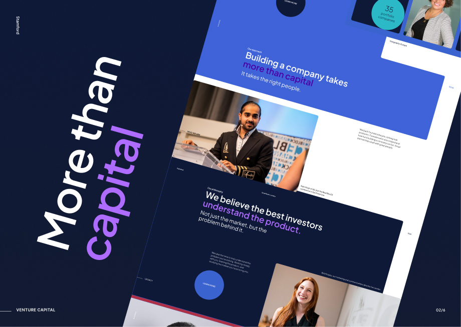 Web design du site Stamford, société fictive de capital-risque à Londres