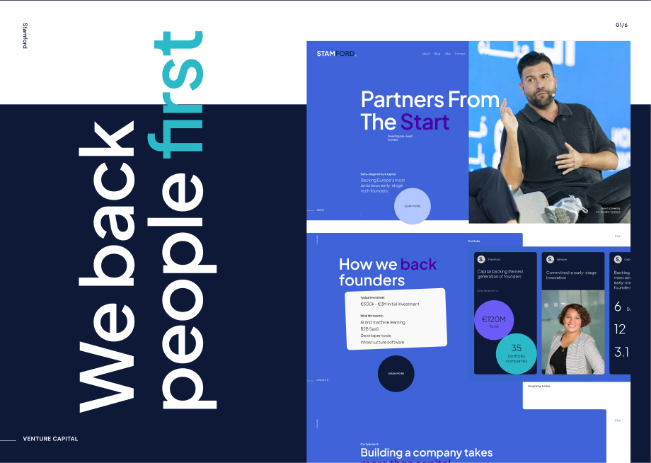 Interface présentant le portefeuille de startups de Stamford