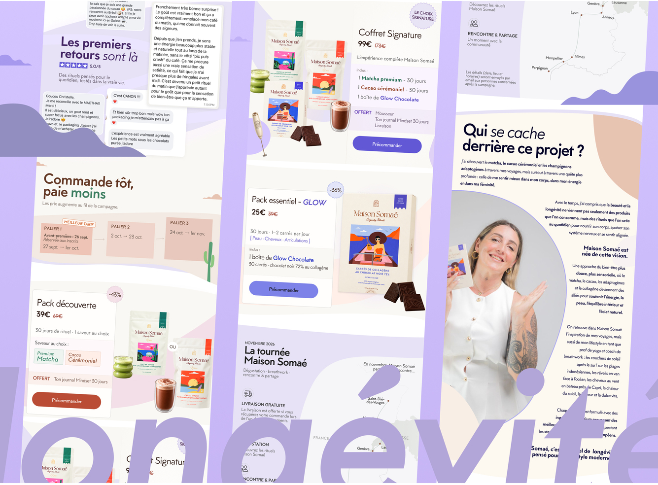 Vue d’ensemble de la page de vente Maison Somaé conçue pour le lancement de la marque sur Ulule