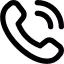 White telephone handset icon on black circular background.