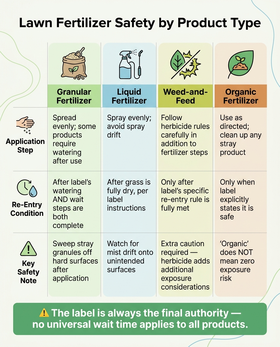 Lawn Fertilizer Safety by Product Type: Re-Entry Rules for Kids & Pets