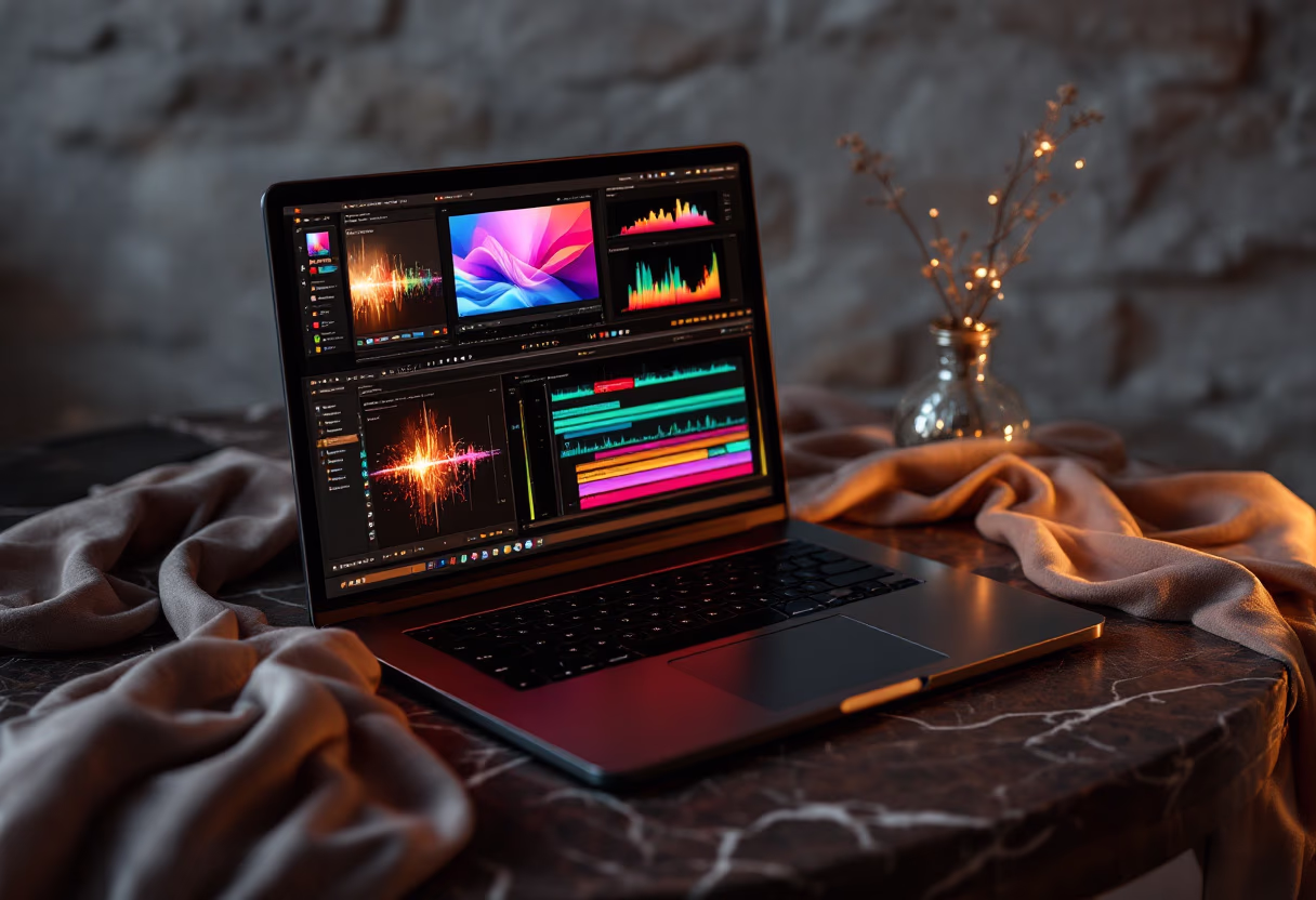 image of video editing software on a laptop