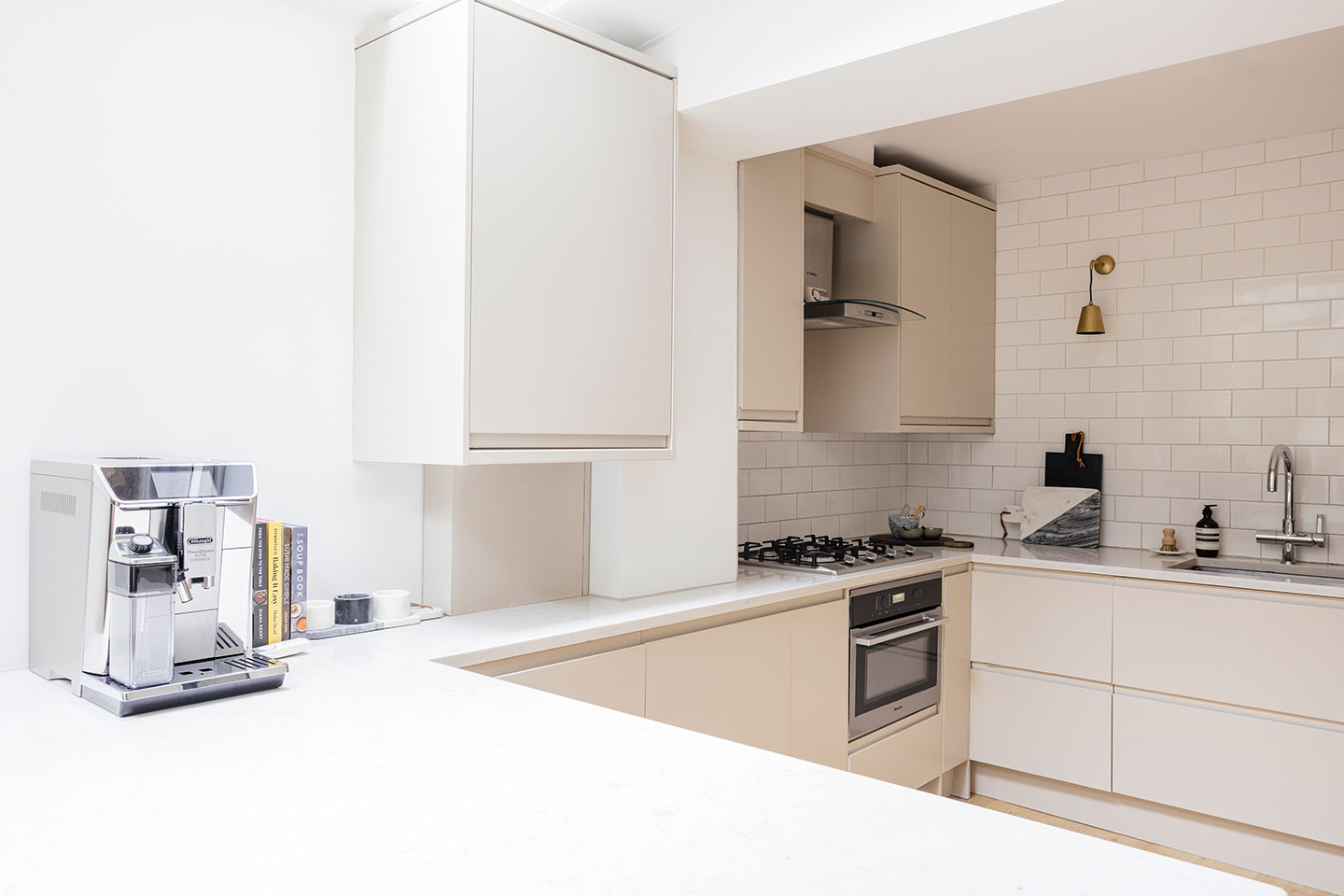 Top-of-the-line appliances, including a dishwasher, with everything you need to cook and dine at home