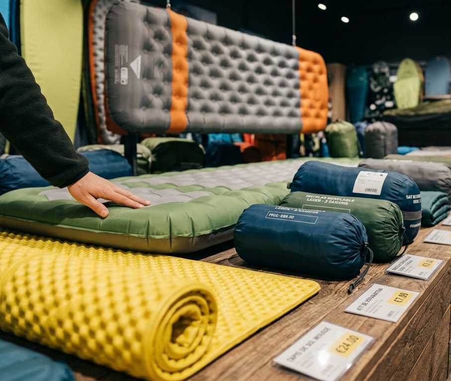 Rayon de tapis de sol dans un magasin d'équipement outdoor