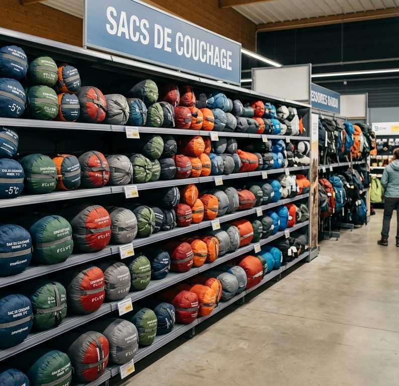Rayon de sacs de couchage dans un magasin d'équipement outdoor