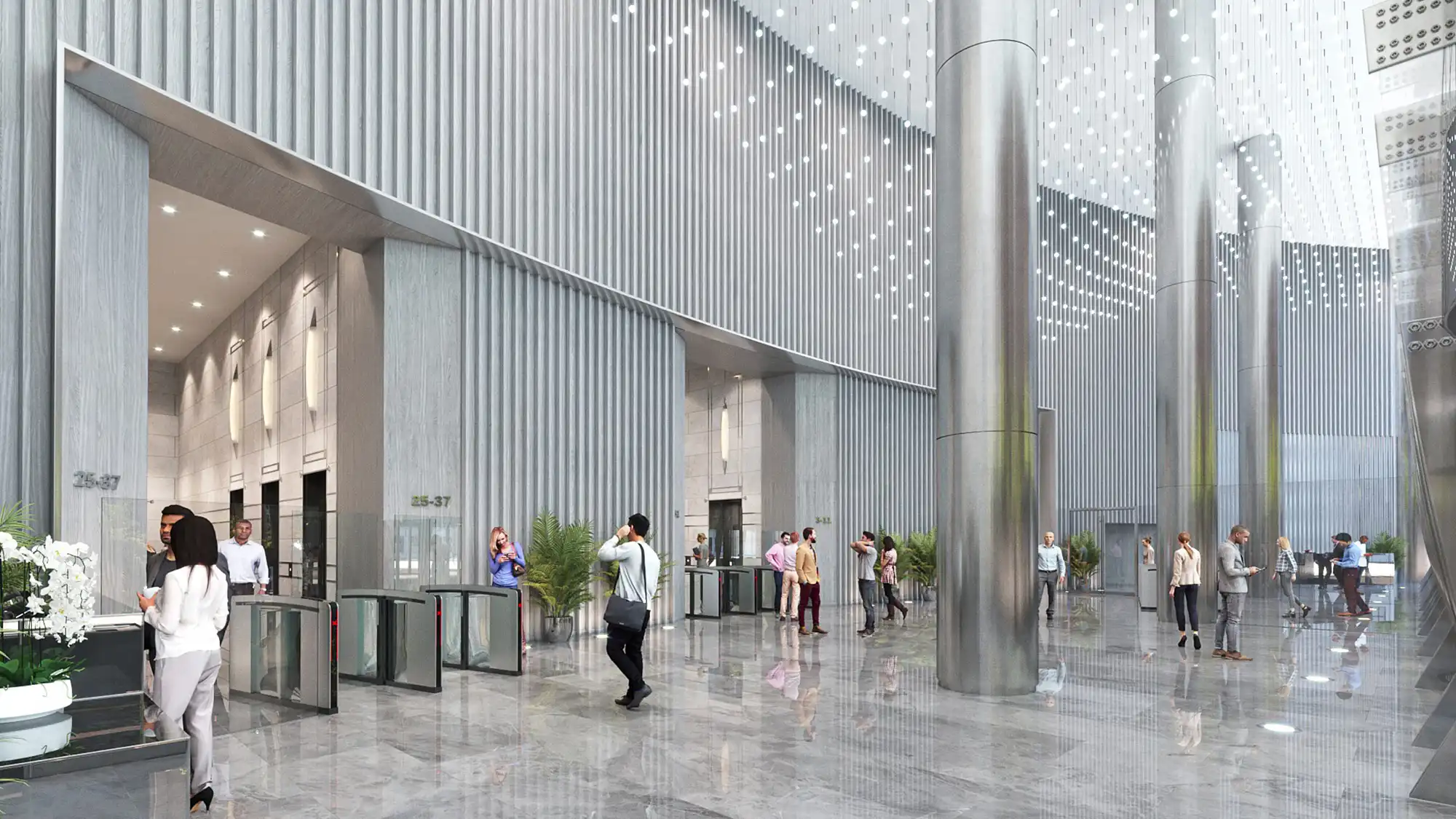 Hospitality lobby architectural visualization for hotel marketing, investor presentations, design approvals, and guest experience communication