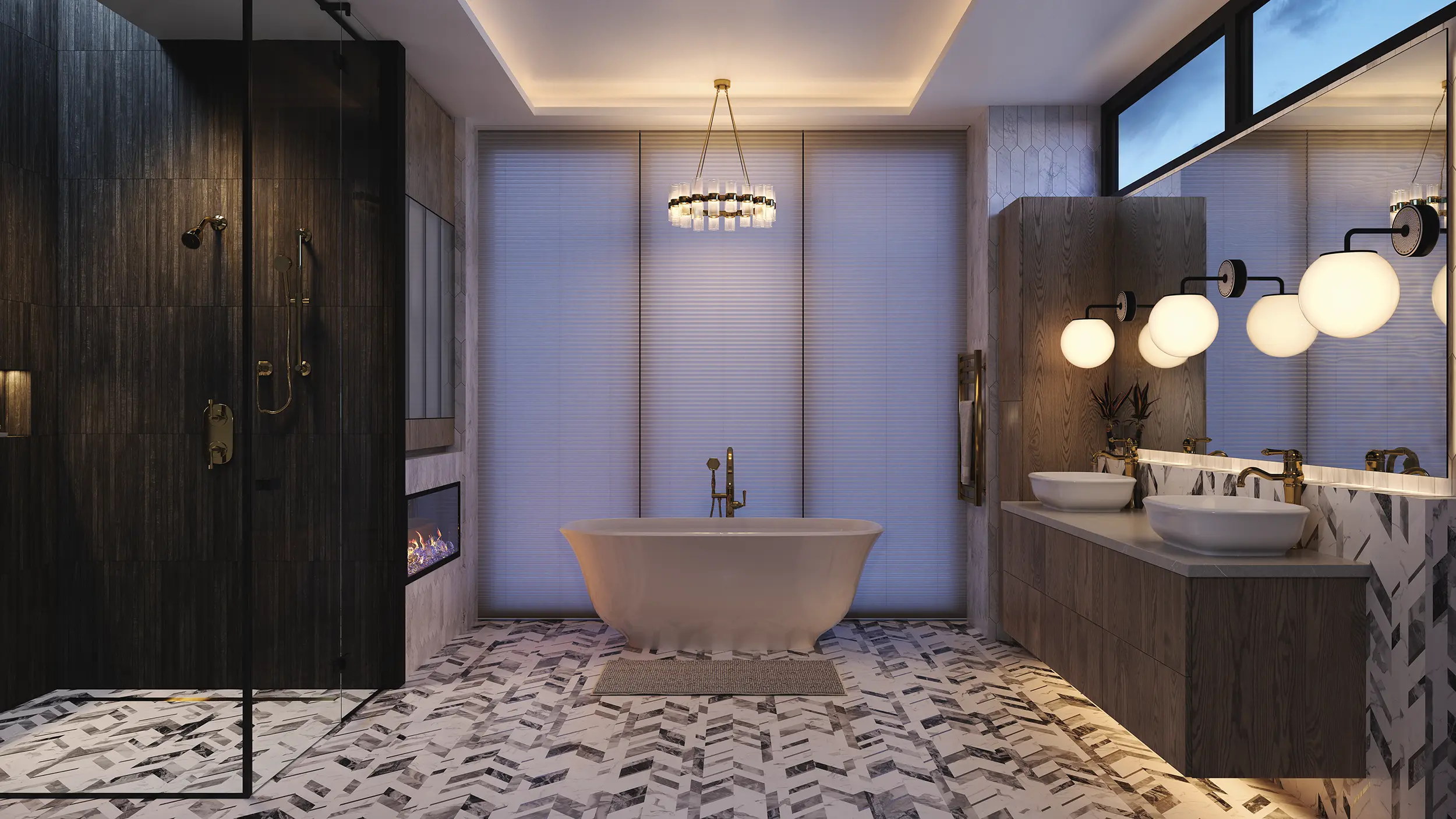 Premium interior product visualization showing materials, cabinetry, furniture, and residential styling by RM Design Studio.