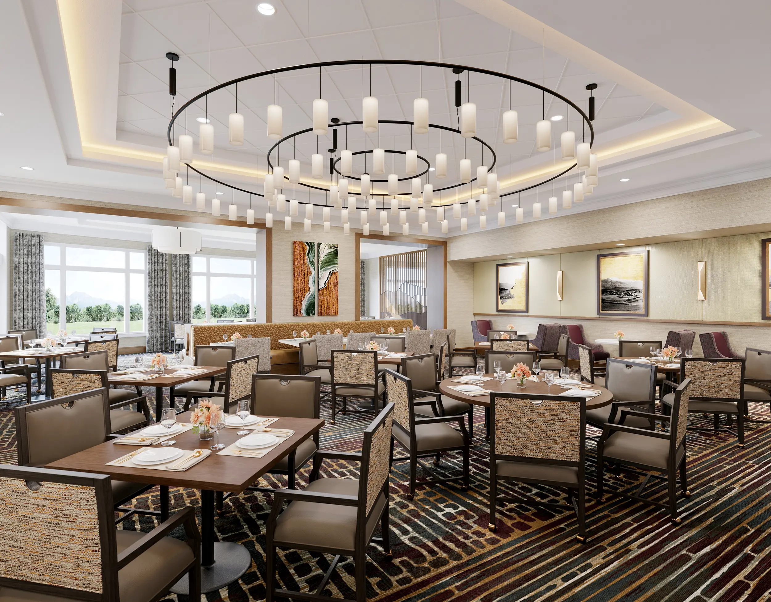 Senior living interior architectural rendering for stakeholder approvals, healthcare design presentations, fundraising, and marketing