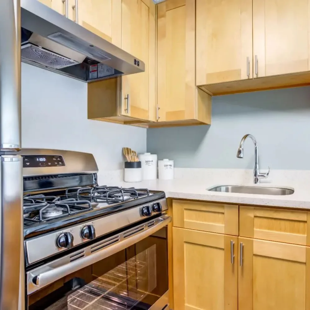 Kitchen with stainless steel appliances