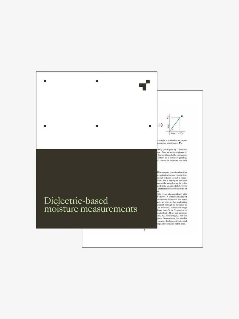 Booklet showing title Dielectric-based moisture measurements, placed over an inside page with chart and text