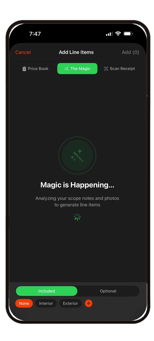AI scope generation screen