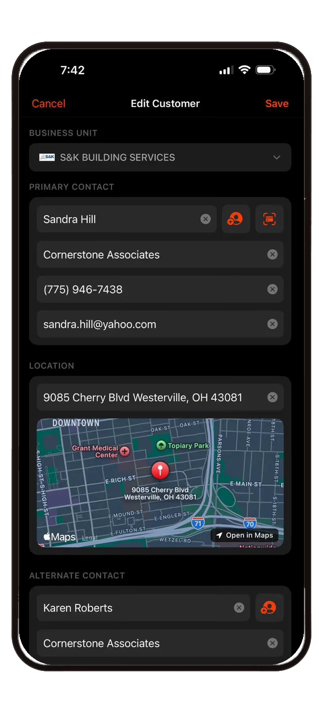 Edit customer screen