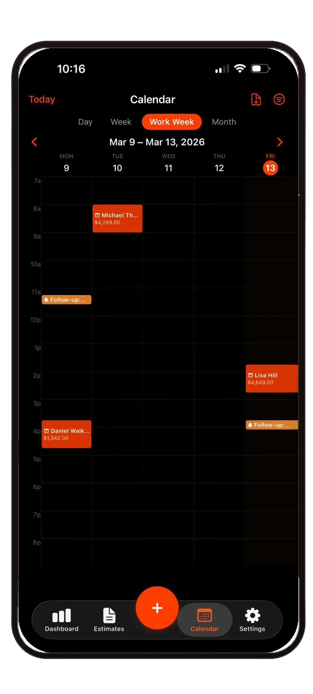 Calendar week view screen