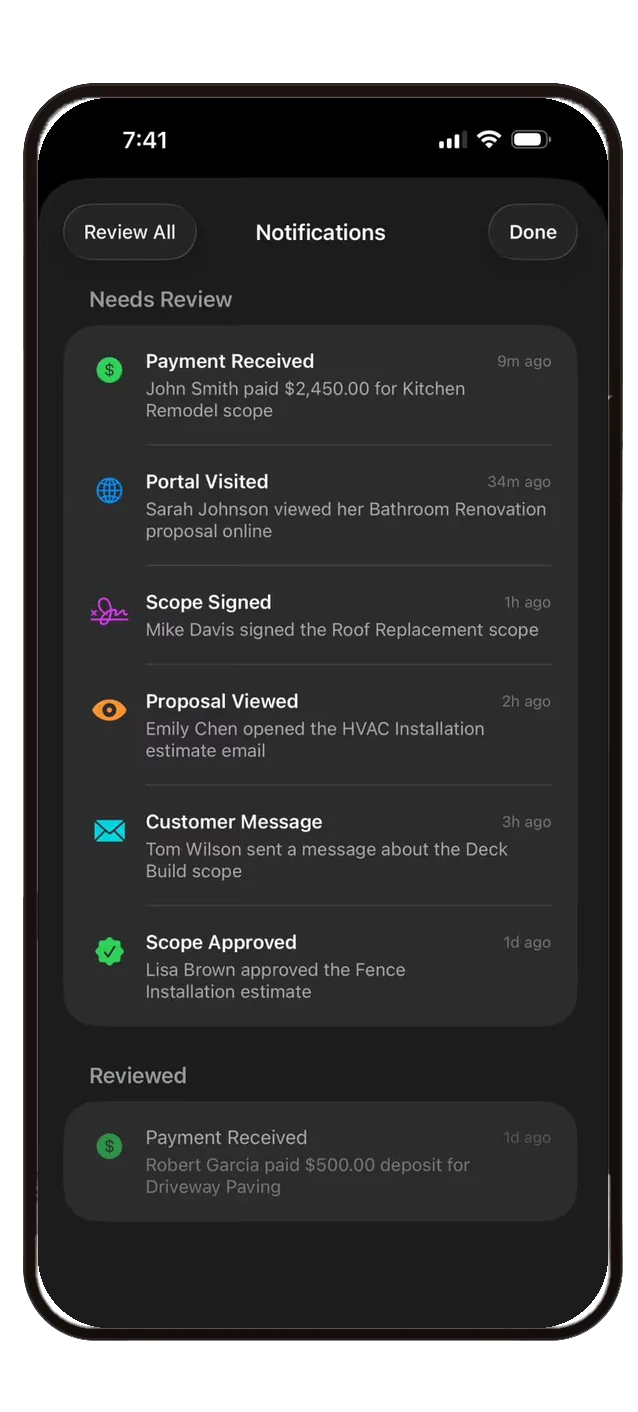 Notifications screen