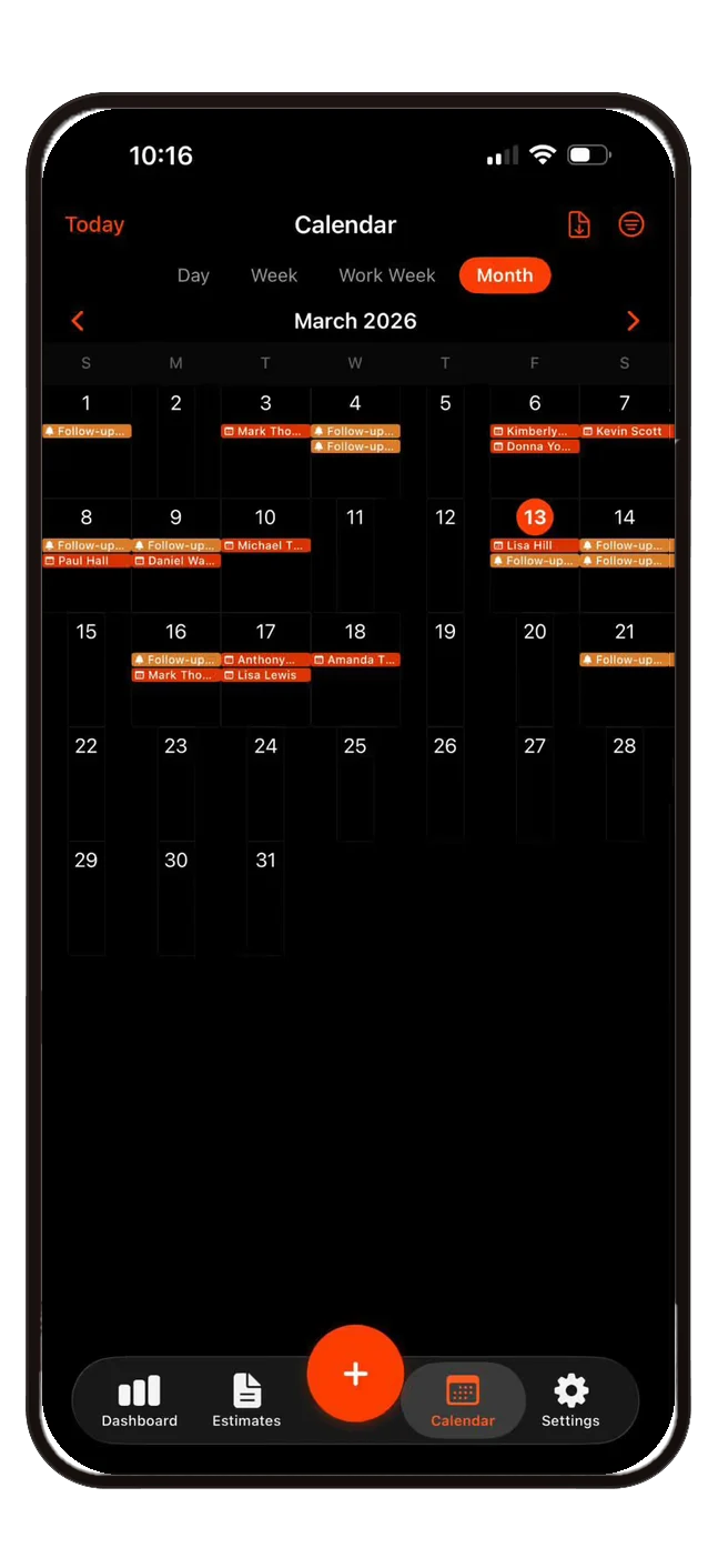 Calendar month view screen